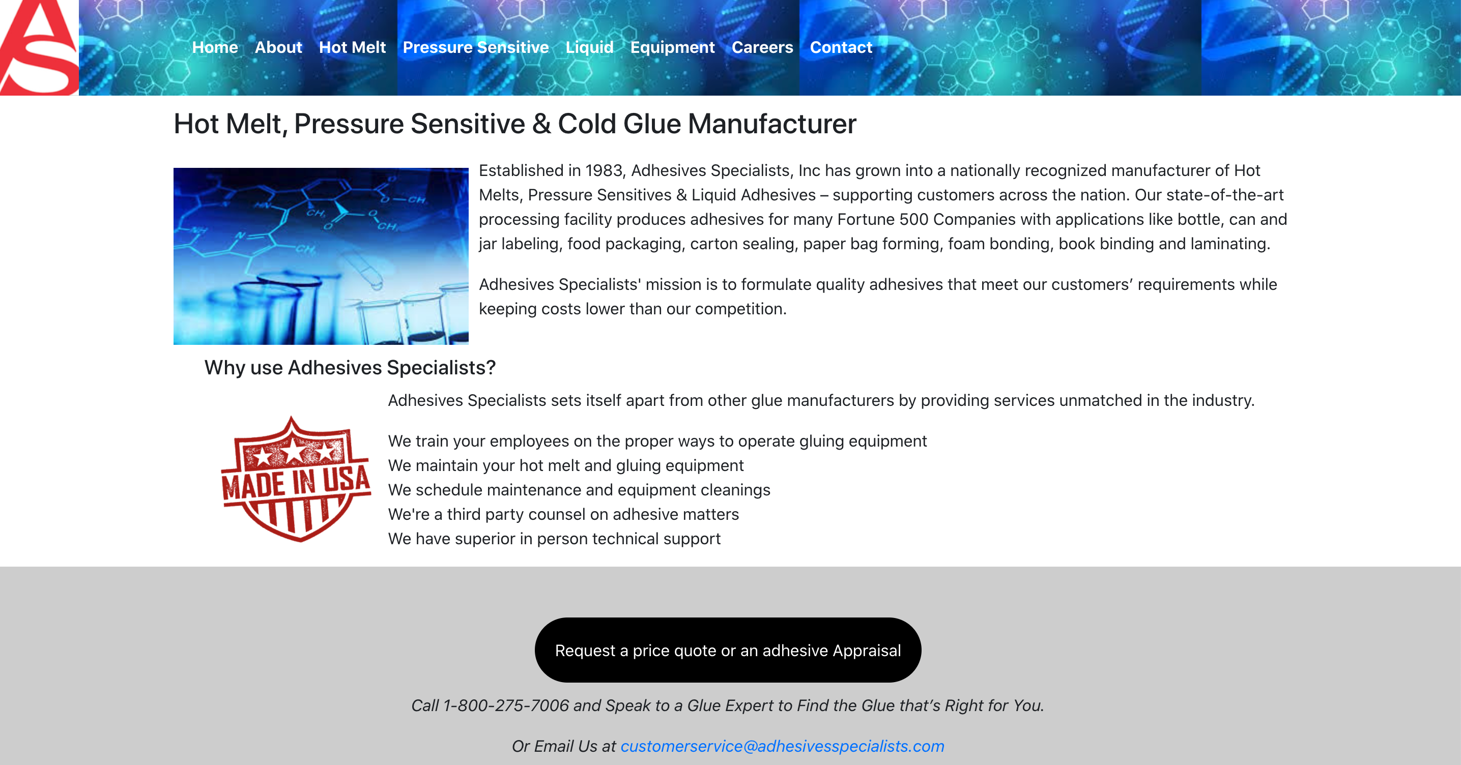 Adhesives website before